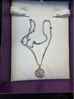 10kt Gold Tri Color 20” Solid Rope Chain w/ Natural Diamond Pendant