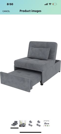 PHOYAL Deck Chair, Sofa Bed Convertible Chair 4 in 1 Multi-Function Folding Ottoman Modern Breathable Linen Guest Bed with Adjustable Sleeper for Smal