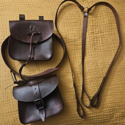 Bushcraft  Belt With Two Leather Pouches + Leather Suspenders, and Axe Sleeve