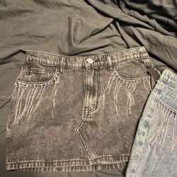 Denim Mini Skirts with crystal tassels.  New With Tags