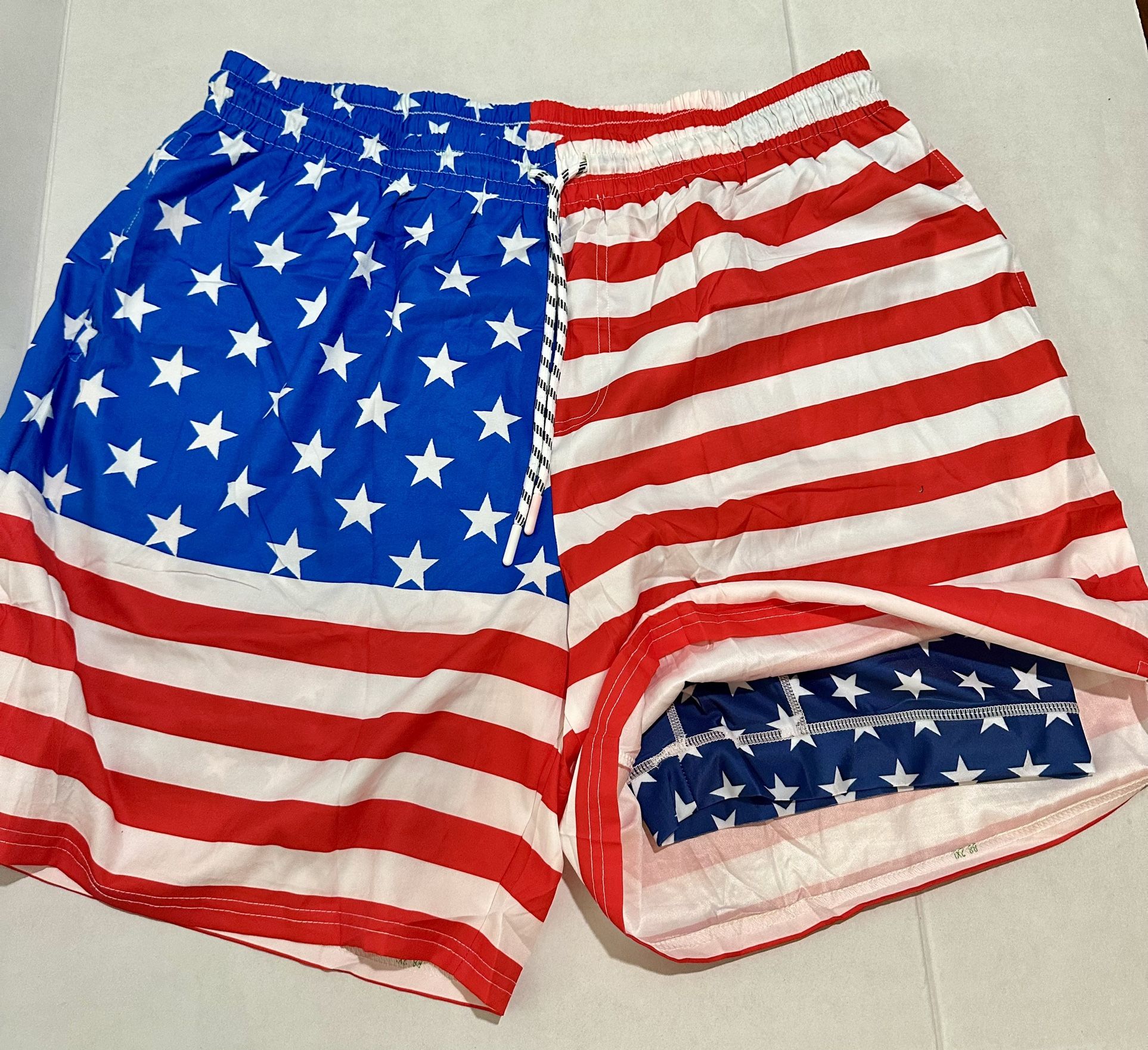 Mens Patriotic Swim Trunks with Boxers XXL
