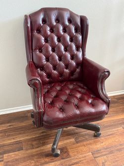 Vintage Chesterfield Faux Leather Desk Office Chair Captain Banker Tufted OxBlood