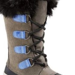 Girls' Kids' Nadia Suede Black Fur Top Brown Winter Snow Boots Size 6