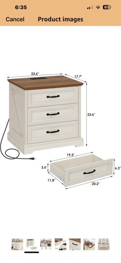 HOMMPA 24'' Farmhouse Nightstand with Charging Station, Bedside Tables with AC Outlets & USB Port, 3 Drawers Side Table End Table Dresser, Rustic Wood
