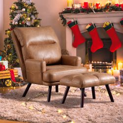 New in box ovios Living Room Chair Home Recliner Chair with Ottoman light brown, dark brown, grey 
