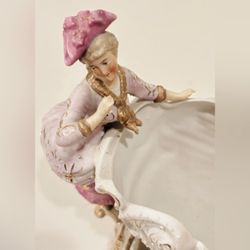 LRG Original Vintage Bisque Porcelain Lady Figure Vase Fine Art Antique Figurine Collectible Statue Dried Flower Planter Decor Decorator