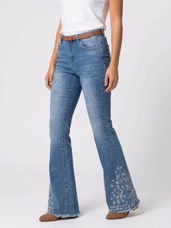 Revelation Denim Womens Embroidered Flare Jeans - Floral Embroidery Frayed Hem High Rise Bootcut Size [ADD SIZE] Used