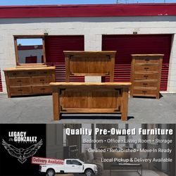 Solid Wood Rustic Bedroom Set | Hacienda Style | Dresser, Chest, Mirror & Bed