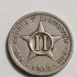 1916 Dos Centavos C U B A - Antique Coin