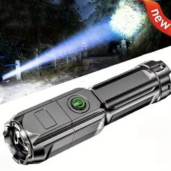 High Power Rechargeable LED Flashlight – Zoomable T6 Tactical Torch, 350 Lumens, 1200LM Output, Aluminum Alloy, Waterproof, Pack Of 03