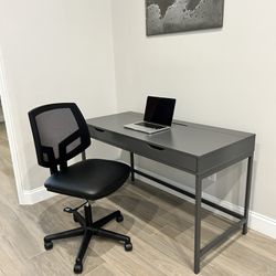 Desk (Gray) & Desk Chair (Black) 
