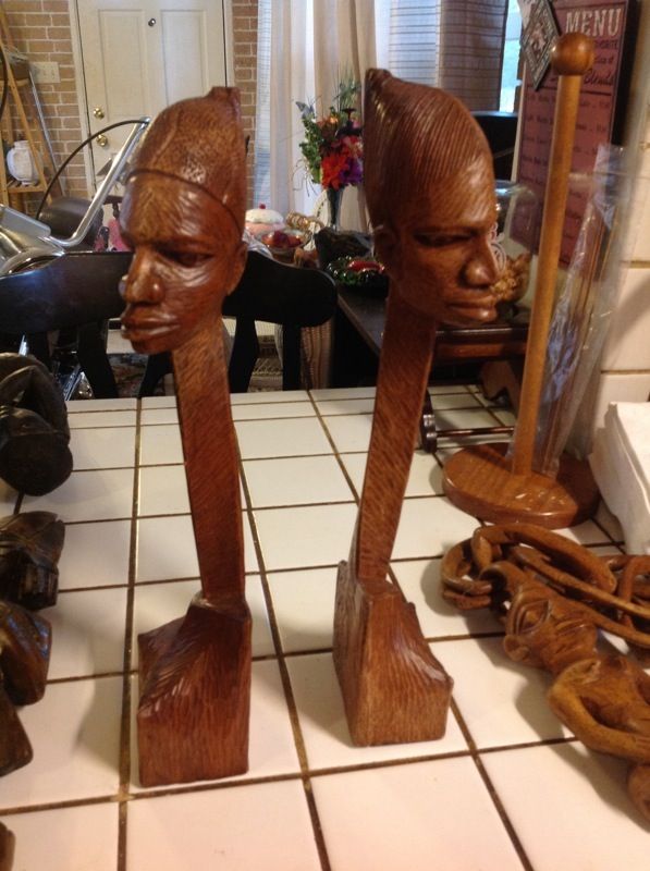 Set of 2 Vintage Wooden African Statues