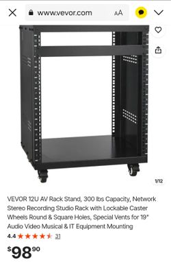 Racks & Cabinets
Network Enclosure
VEVOR 12U AV Rack Stand, 300 lbs Capacity, Network Stereo Recording Studio Rack with Lockable Caster Wheels Round &