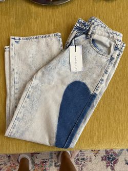 Women’s High-Waisted Barrel-Leg Jeans 9/29 Straight Leg Graphic Print Heart RARE