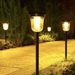 (4 Pack) 200 Lumens Decor Solar Pathway Lights,Bright 4 Pack Solar Landscape Path Lights IP65 Waterproof for Outside,Long Last LED Solar Walkway Ligh