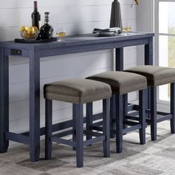 Brand New Antique Blue & Grey 4pc Counter Height Dining Table Set 