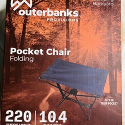 Outerbanks Folding Pocket Chair. New. 