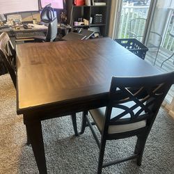 All Wood High-Top Dining Table With Insert And 4 Chairs