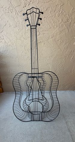 38" Vintage Metal Wire Guitar Wall Art / Floor Sculpture Decor