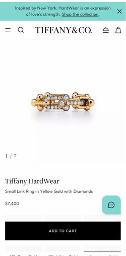 Tiffany HardWear Small Link Ring in Yellow Gold with Diamonds Size 7.5