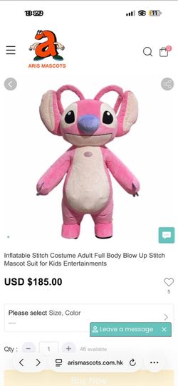 Pink stitch party mascot