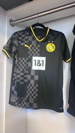 🟡⚫ Borussia Dortmund Away — Puma, black/grey checker design, 1&1 | 2022/23 | Kids Large (L)