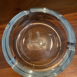 Mid Century Heavy Glass Aqua Blue Cigar/ Cigarette Ashtray