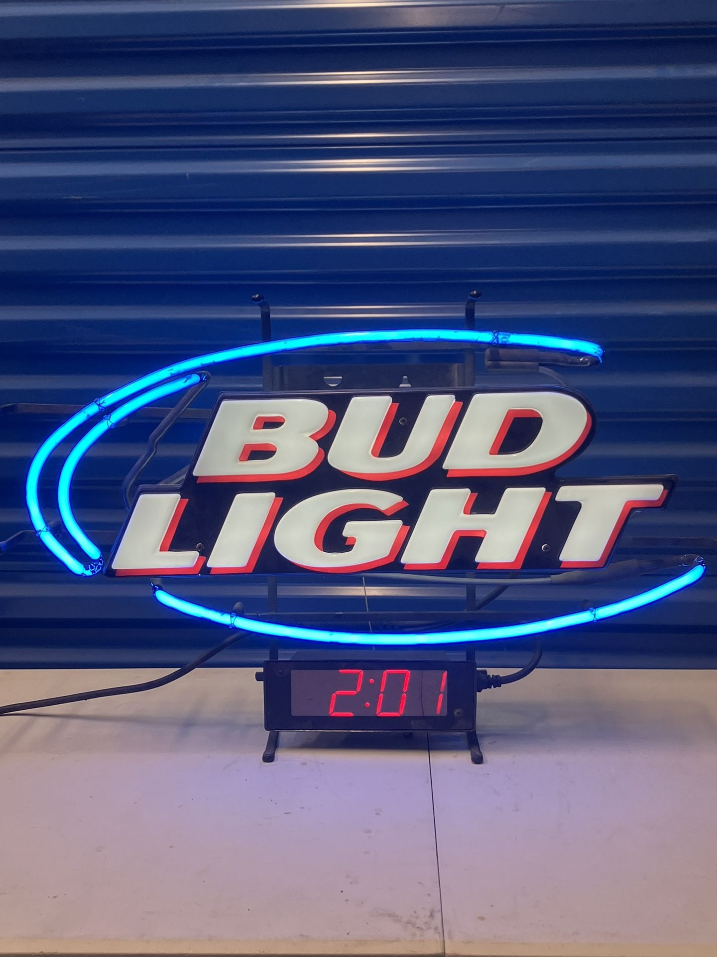 Original Vintage BUD LIGHT Neon Bar Sign W/ Digital Clock 28 X 17