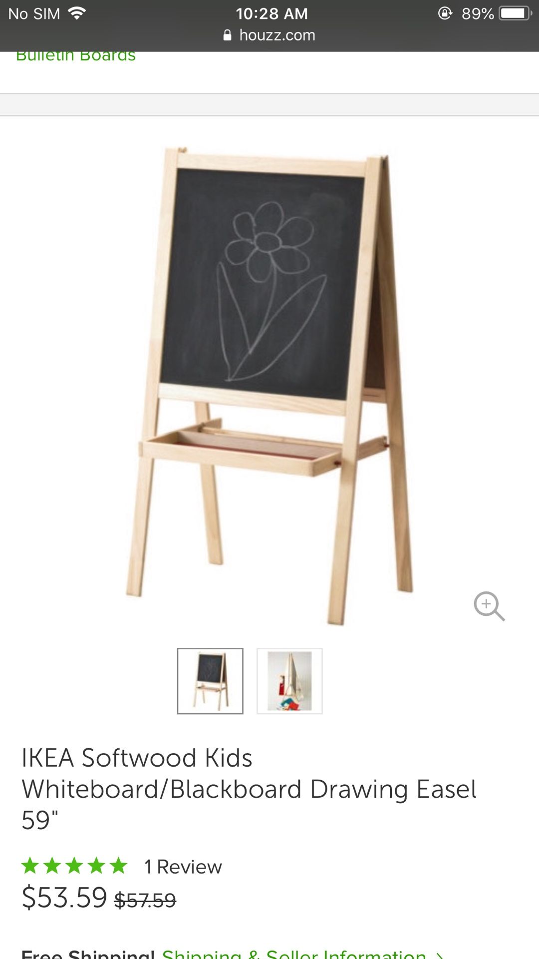 IKEA Softwood Kids Whiteboard/Blackboard Drawing Easel