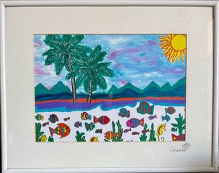 Corbett Signed Tropical Beach Framed Artwork