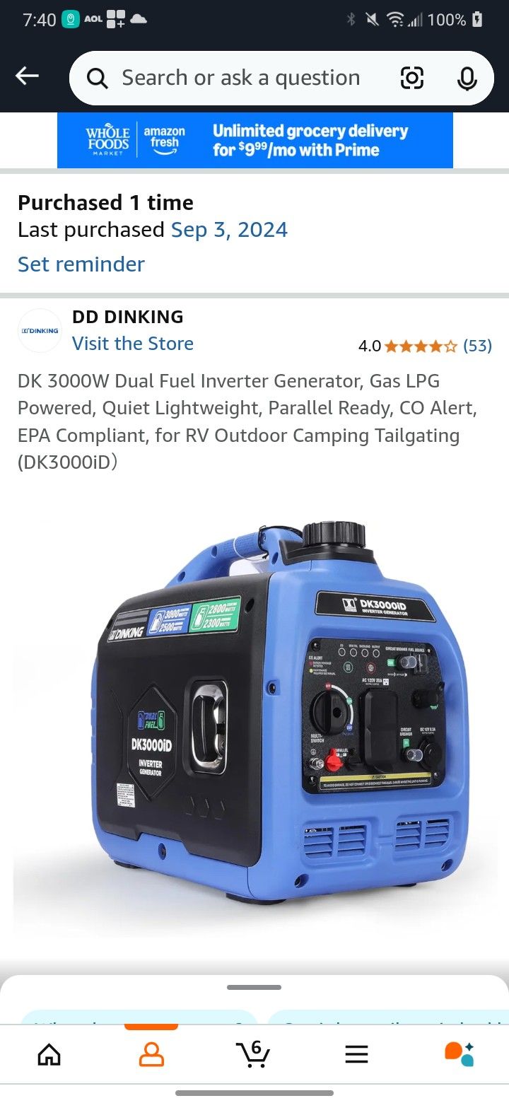 Inverter Generator 3000watt. $200