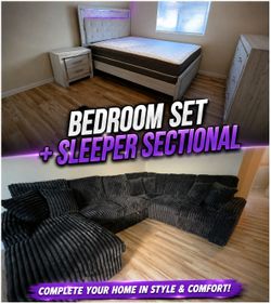 Complete Q bedroom 4pc and mattress And Sleeper Sectional!!!!