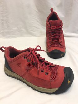 KEEN Red Leather Mesh Hiking Walking Shoes Oxfords Women's Size 7.5 7 1/2
