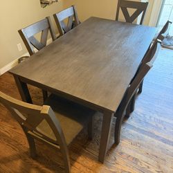 Grey Wooden Farmhouse Dining Table And Chairs