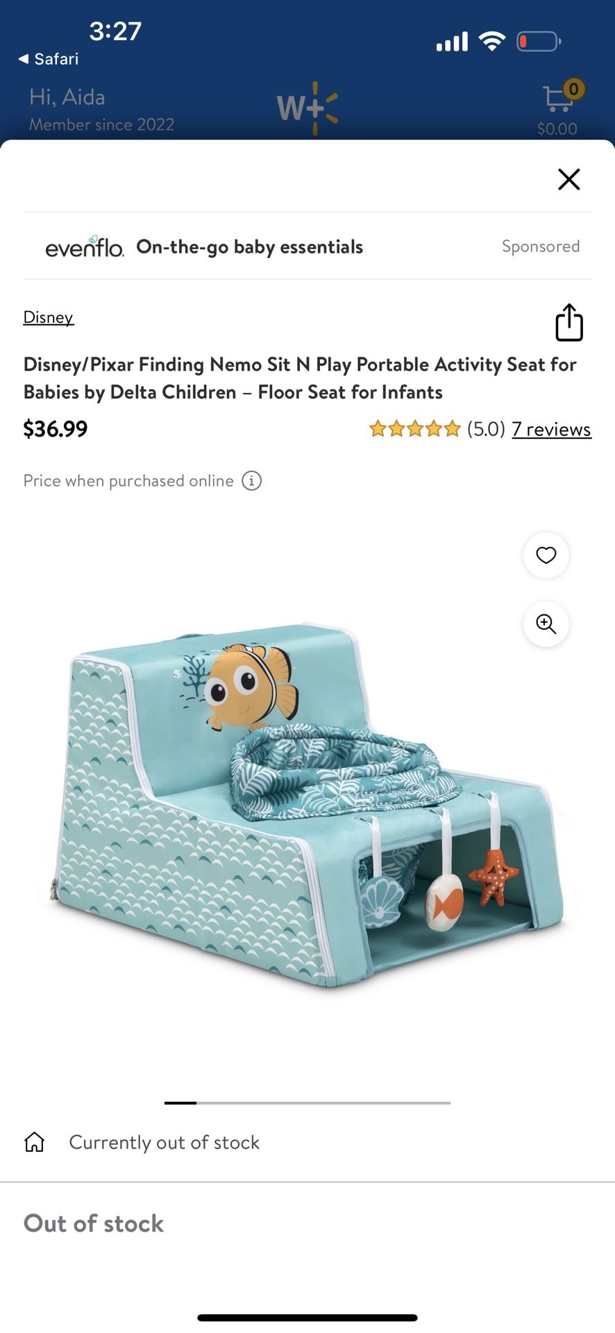 Disney/Pixar Finding Nemo Sit N Play Portable Activity Seat for Babies by Delta Children – Floor Seat for Infants