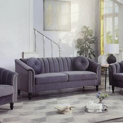 Modern Style Grey Microfiber Couch Set 