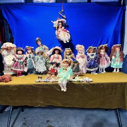 Collection Vintage Porcelain Dolls Various Sizes