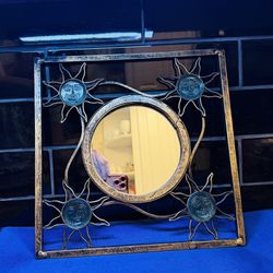 Vintage Beauty! Iron And Glass Mirror With Celestial Sun Accents 