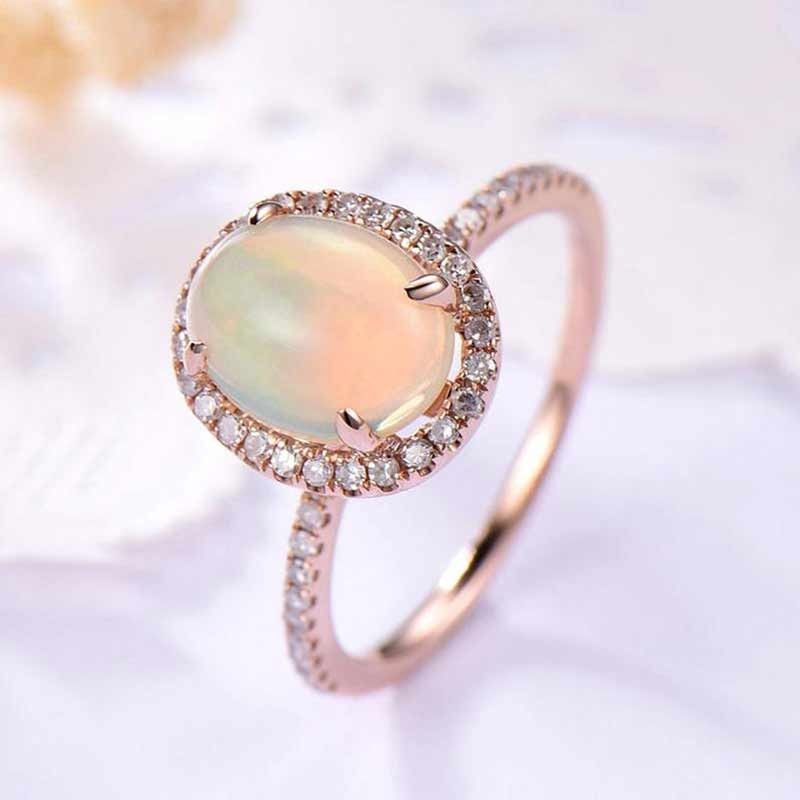 "Sweet Oval Gemstone Micro Pave Beautiful Fire Opal Rose Gold Ring, VIP200