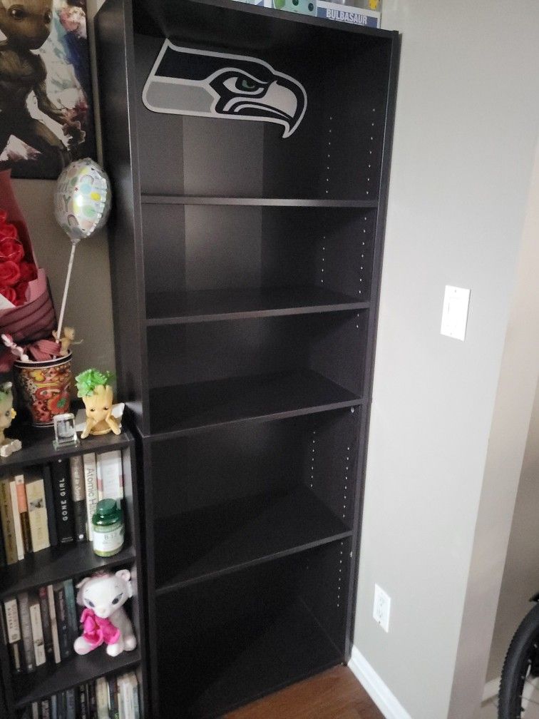 2 Tall Bookcases $20 Each (5 Shelf, Espresso Brown) $40 For Both