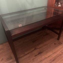 Crate and Barrel Glass and Wood Desk and Cabinet
