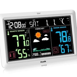 Weather Station with Atomic Clock Indoor Outdoor Thermometer Wireless, Humidity and Temperature Monitor Barometer Hygrometer with High Precision Senso