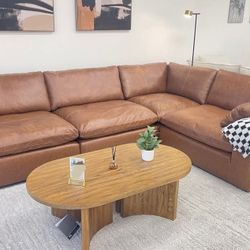 Brown Leather 4-Piece Modular Sectional,  Seccional, Couch 