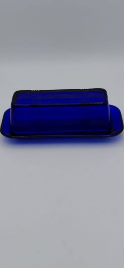 Vintage Hazel Atlas Cobalt Blue Glass Butter Dish (Criss Cross Pattern)