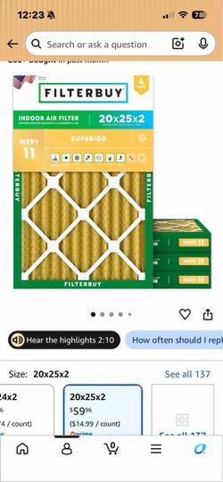 Filterbuy 20x25x2 MERV 11 Air Filters 4-Pack