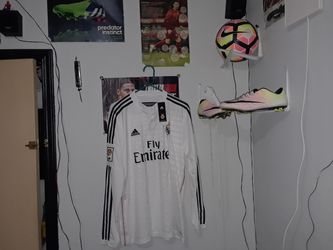 Real Madrid Home Long Sleeve Jersey 2014/15 White- Large Men's