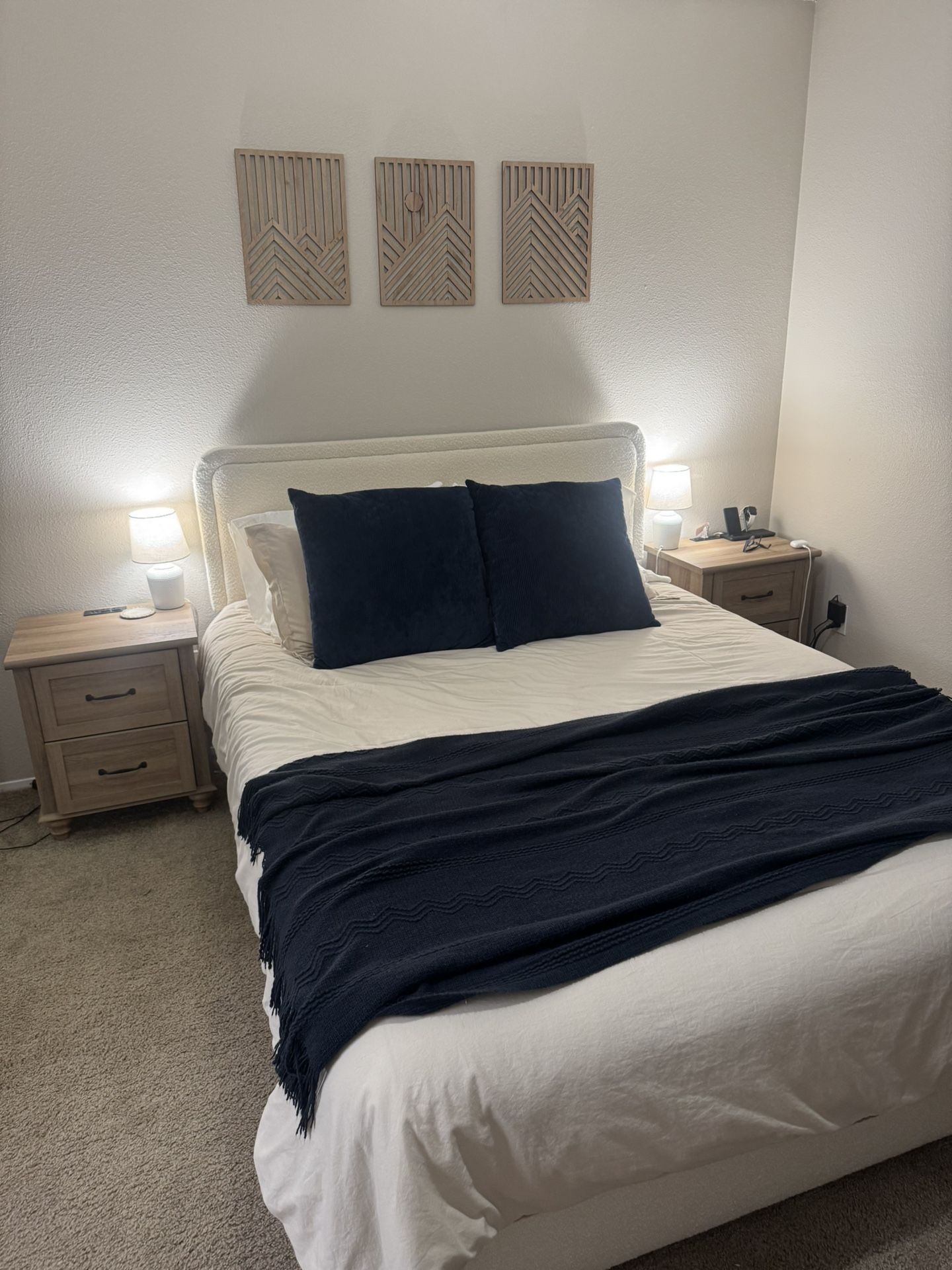 Queen Boucle Bed frame and Matress