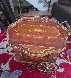 Vintage Italian Marquetry Inlay Bar Cart