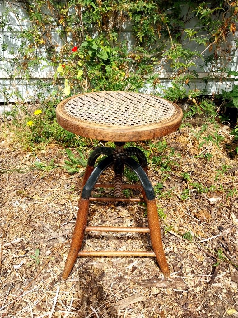 Antique Adjustable Iron /Cane Stool