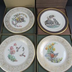 Lot Of 4 Lenox Boehm Plates by Edward Marshall Boehm 24 kt. Gold Trim


